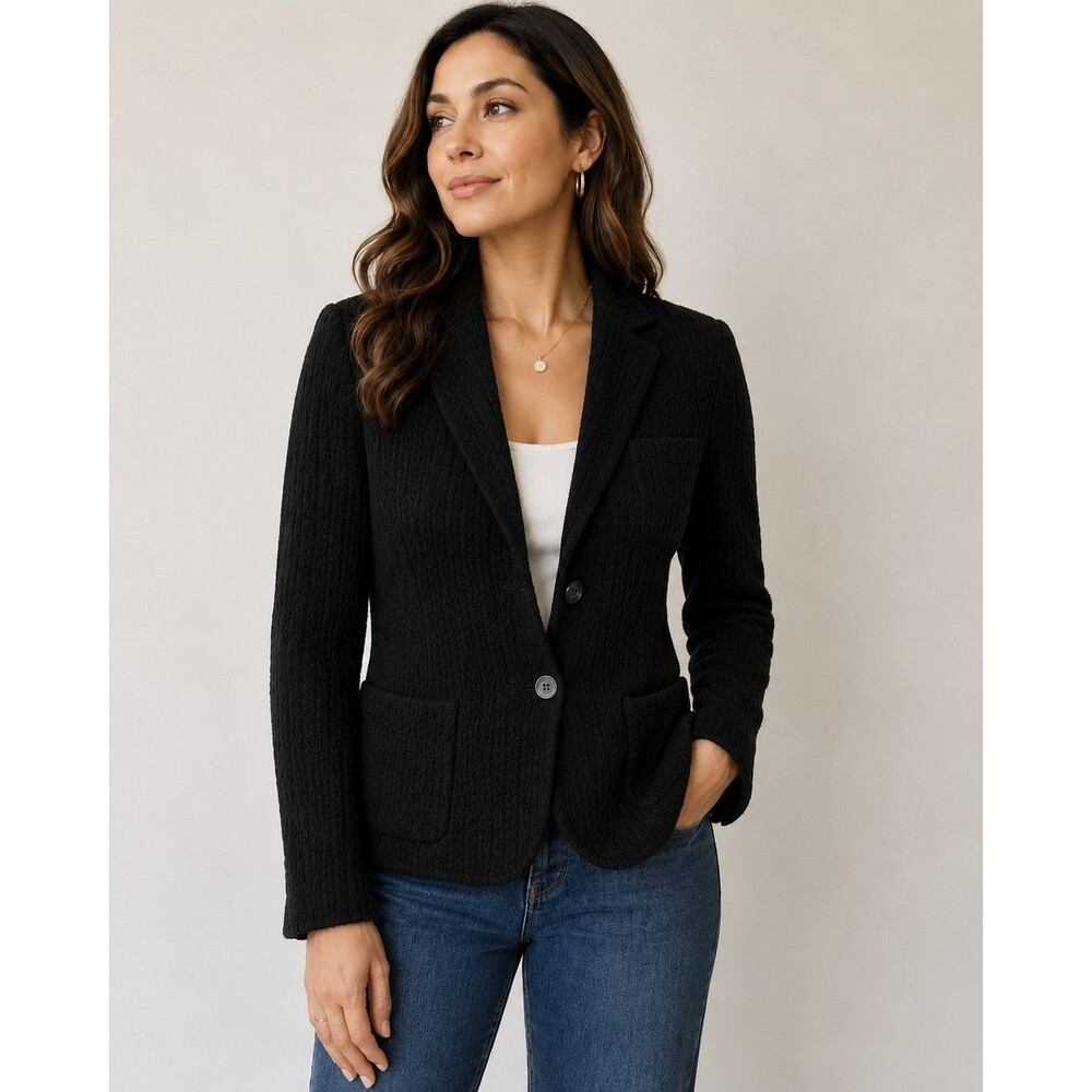 IISLI New York 100% Wool Tailored Blazer Jacket Black Textured Knit Womens 8